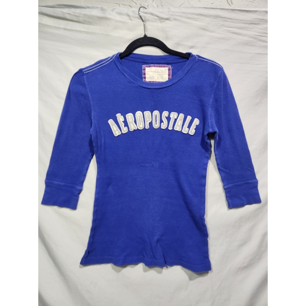 Aeropostale Vintage Y2K Ribbed Blue Henley 3/4 Sleeve Aero 87 Twilight Era Bella